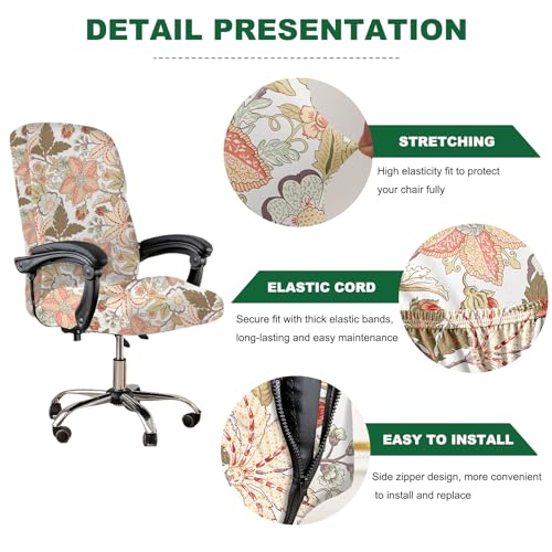 Office Chair Covers Stretch Computer Chair Slipcover Universal Rotating Desk Chair Slipcover Printed Removable Boss Chair Seat Cover Armchair Cover with Zipper for Desk Computer Chair Large 18