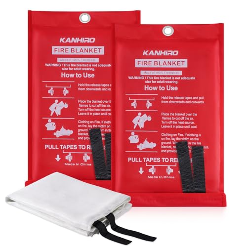 Emergency Fire Blanket for Home Kitchen - KANHIRO Fiberglass Fire Suppression Blanket Great for School, Fireplace, Grill, Car, Office, Warehouse (5 Pack, 39 in X 39 in)