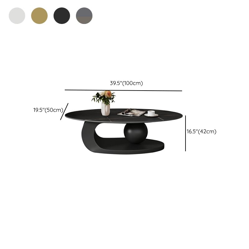 Modern Oval Stone Coffee Table,Metal Abstract Base Cocktail Table, Modern Minimalist Shape Slate Tabletop, Modern Simple Home Small Apartment Italian Living Room Coffee Table