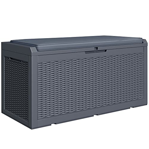 Greesum 120 Gallon Resin Deck Box Large Outdoor Storage for Patio Pillow, Garden Tools, Pool Supplies, Weatherproof, Lockable, Gray