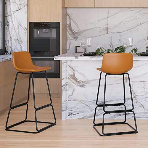 Soohow Bar stools Set of 2, Counter Height Bar Stools, Faux Leather Dining Room Chairs with Soft Backrest & Metal Legs, Easy to Assemble