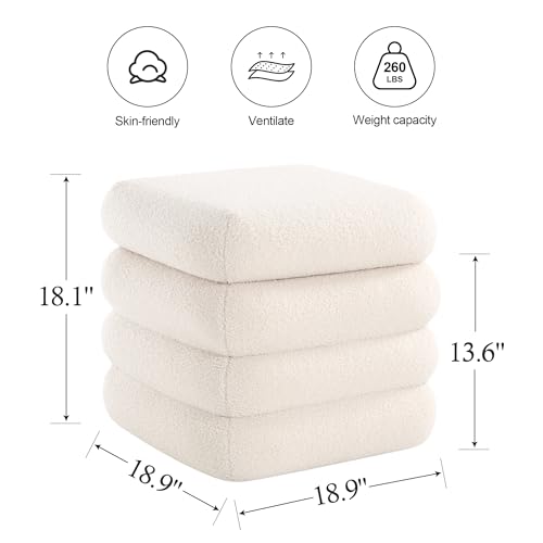 ONEVOG Square Sherpa Storage Ottoman, 19 Inch Couch Storage Foot Rest for Living Room Toys, Black Vanity Stool Soft Tufted Fabric Pouf, Footstool Seat for Bedroom, Dorm