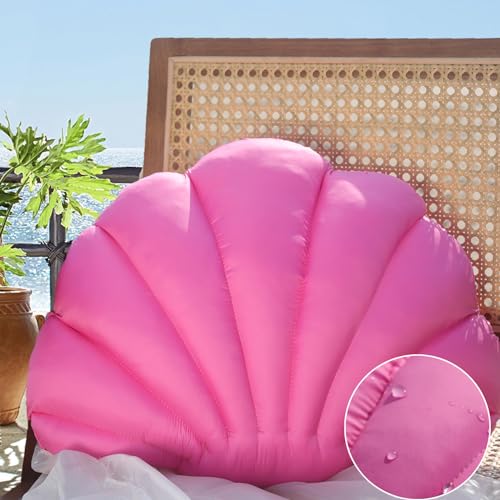 Outdoor Seashell Pillow, Turquoise Outdoor Pillows, Shell Throw Pillows Waterproof for Beach Patio Furniture Garden Balcony Couch Accent Home Decorative, Spring Summer Outdoor Gift 13x17 Inch