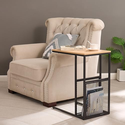 C Table End Table Set of 2, Side Tables Living Room, C Shaped Side Table, Couch Tables That Slide Under Couch Table with Metal Frame, Large Desktop C Table for Living Room, Bedroom,