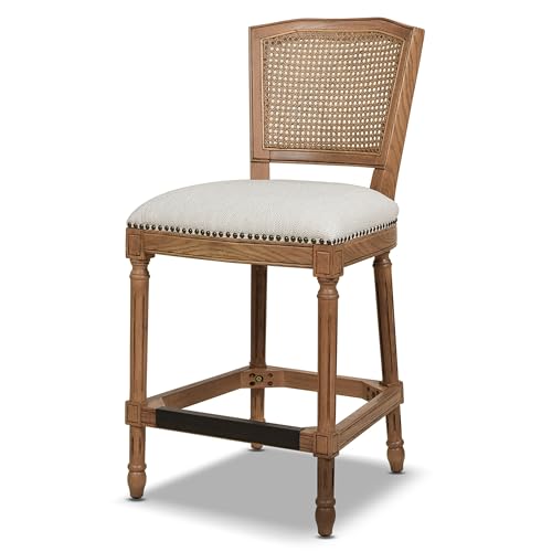 Jennifer Taylor Home Triomphe Rattan Wicker High Back Armless Counter Bar Stool, Dark Heathered Grey Linen