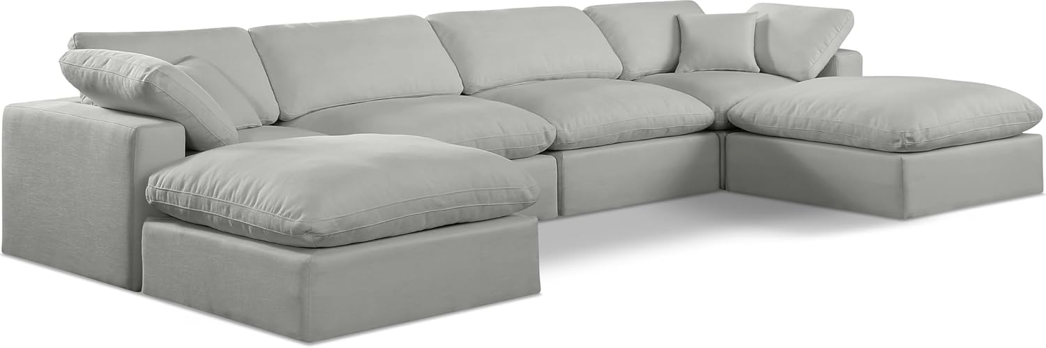 Meridian Furniture Comfy Collection Modern | Contemporary Upholstered Modular Sectional with Linen Textured Fabric Upholstery, Down Feather Cushions, 158