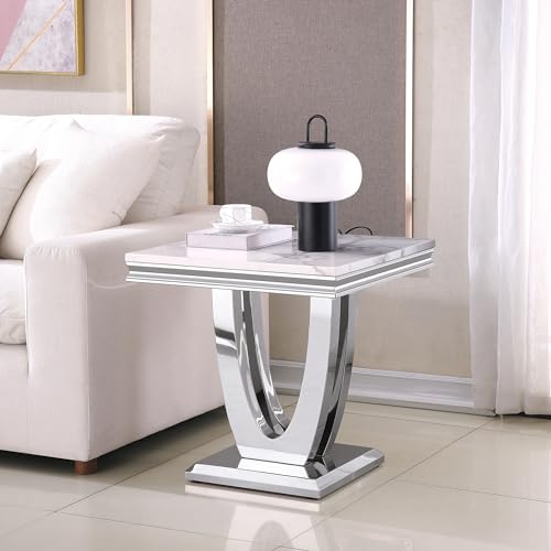 Henf Marble End Table with Stainless Steel Base, 22.8