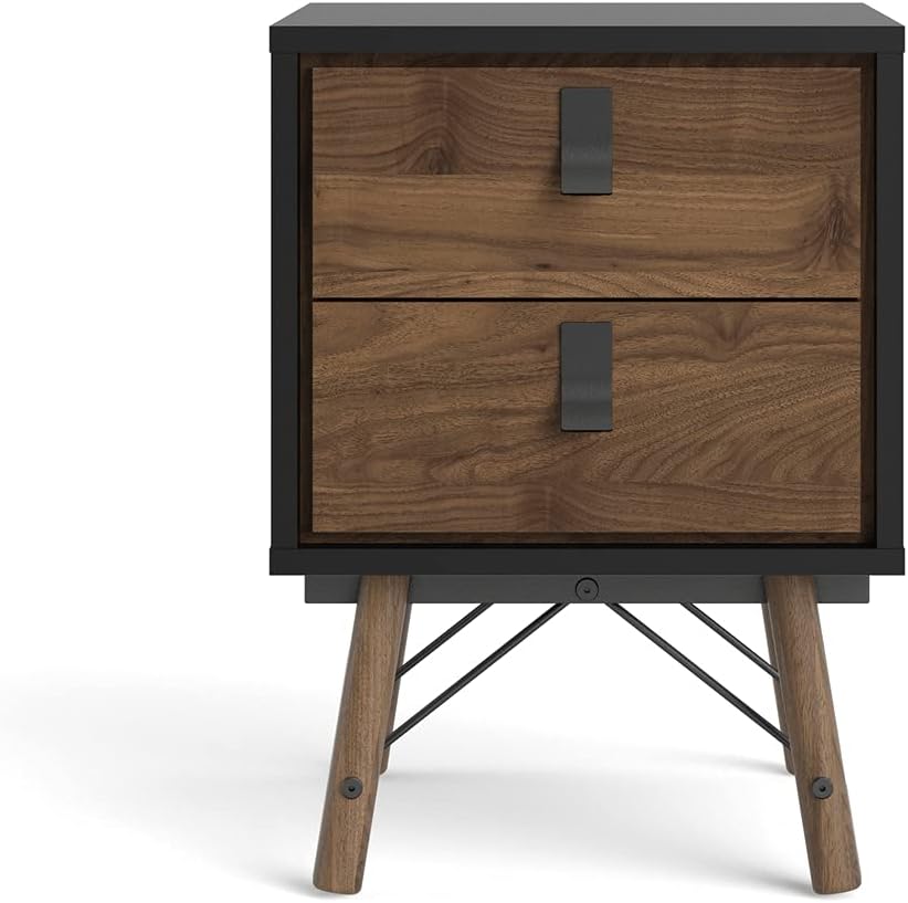 Tvilum, Black Matte and Walnut Ry 2 Drawer Nightstand