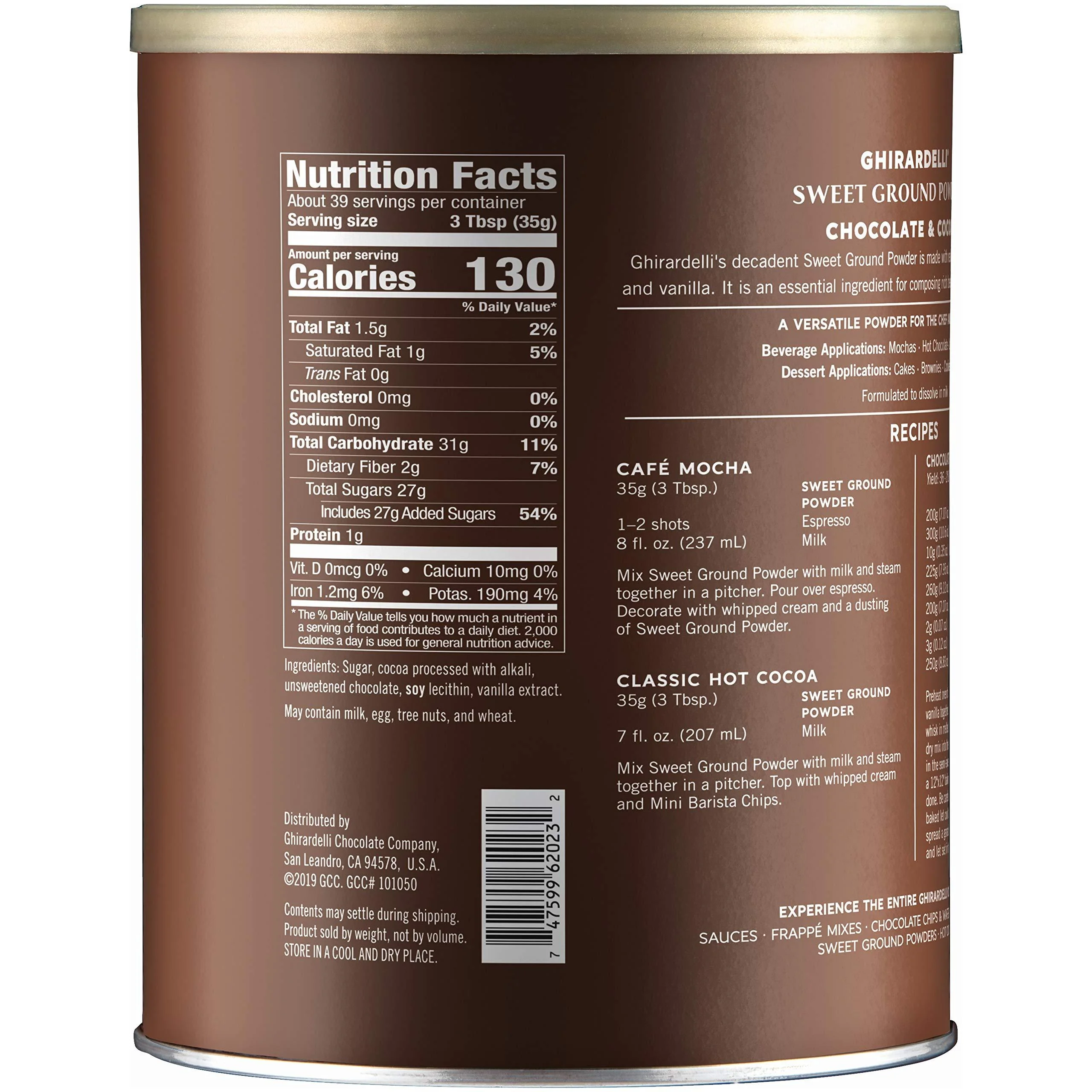 Ghirardelli Chocolate Sweet Ground Chocolate & Cocoa Beverage Mix, 48-Ounce Canister