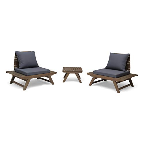 GDFStudio Outdoor 2 Seater Acacia Wood Club Chairs and Side Table Set, and White