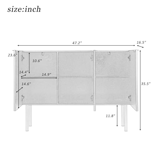 Harper & Bright Designs Modern Simple & Luxury Style Sideboard Particle Board & MDF Board Cabinet with Gold Metal Legs & Handles, Adjustable Shelves for Living Room, Dining Room (White)