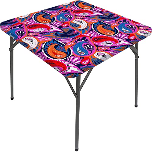 Paisley Square Table Cove, Paisley Style Textures, Elastic Edge, Suitable for Table Decoration, Buffet and Camping, Fit for 47