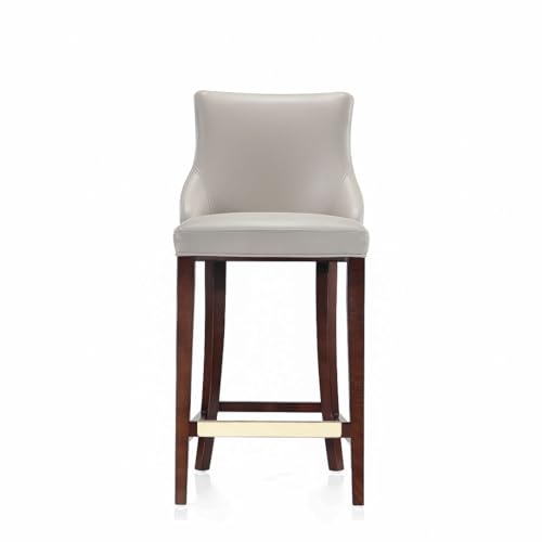 Manhattan Comfort Shubert Modern Barstool with Backseat | Upholstered Leatherette, Beech Wood Legs | Perfect Bar Stool for Bar and Kitchen | Commercial Grade | Fully Assembled, Set of 1, Light Grey