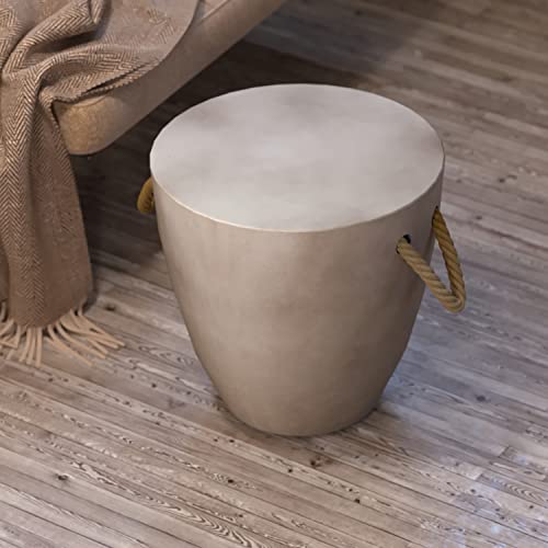 HOMPUS Set of 2 Outdoor Side Table w Faux Wood Design, Patio MgO Concrete Natural End Table, Square Accent Table, Small Coffee Table for Garden, Patio, Porch and Deck, Terrazzo