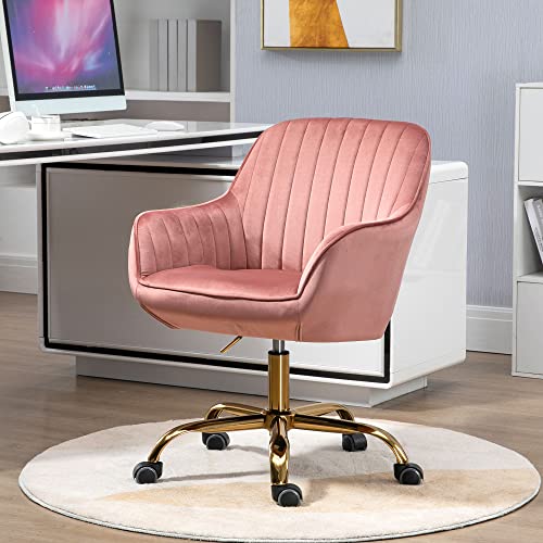 Modern Velvet Desk Chair Soft Upholstered Height-Adjustable Swivel Computer Chair for Makeup Room Living Room Bedroom (White)