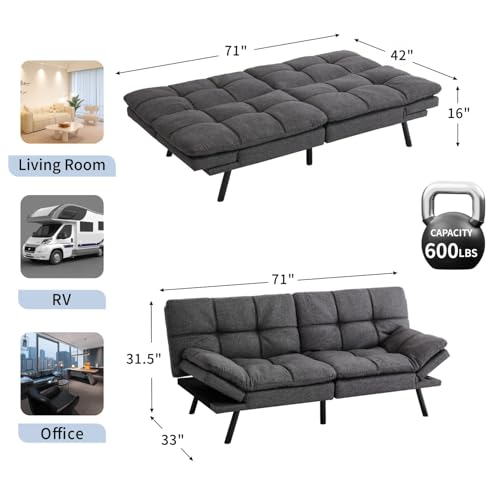 MUUEGM Futon Sofa Bed,Memory Foam Futon Sofa,Futon Bed,Convertible Sofa Bed for Compact Living Spaces,Apartment,Studio,Office,Futon Sofa,71