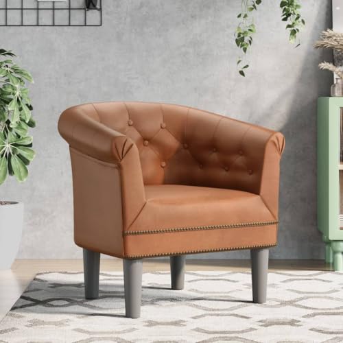 Tub Chair Brown Faux Leather,Modern Leather Tub Chair with Thick Cushioning for Living Room, Bedroom, or Office Armchairs Recliner Sleeper Chairs for Living Room