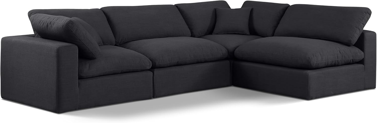 Meridian Furniture Comfy Collection Modern | Contemporary Upholstered Modular Sectional with Linen Textured Fabric, Down Feather Cushions, 119