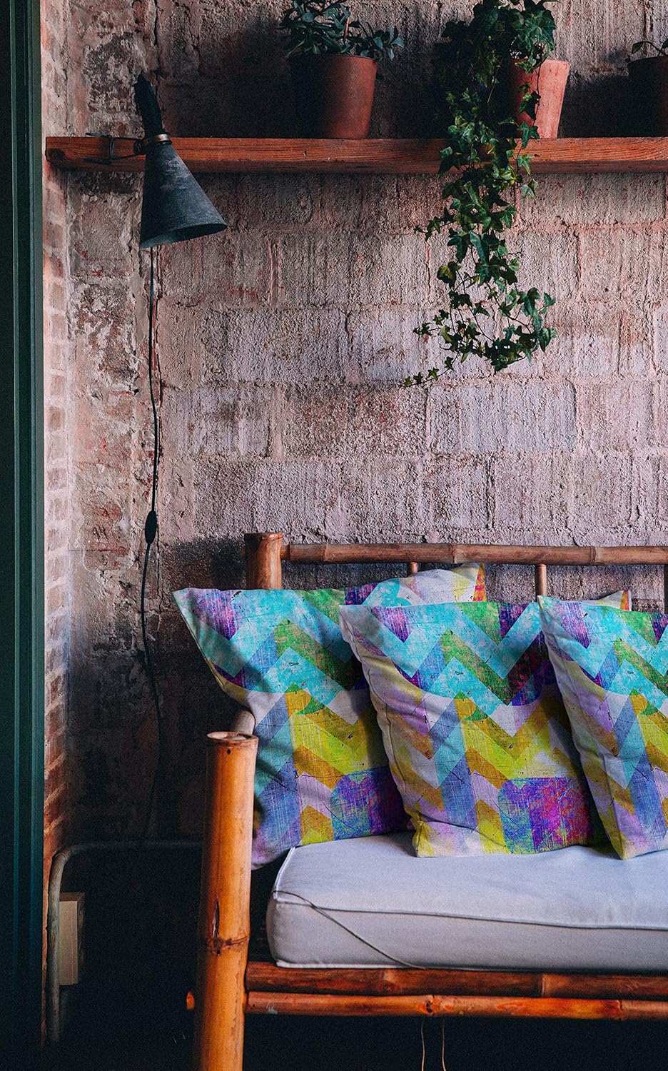 Unique Multicolor Art Outdoor Throw Pillow Modern Eclectic Patio Furniture Pillows - Set of 2 (18X18 Cover Only)