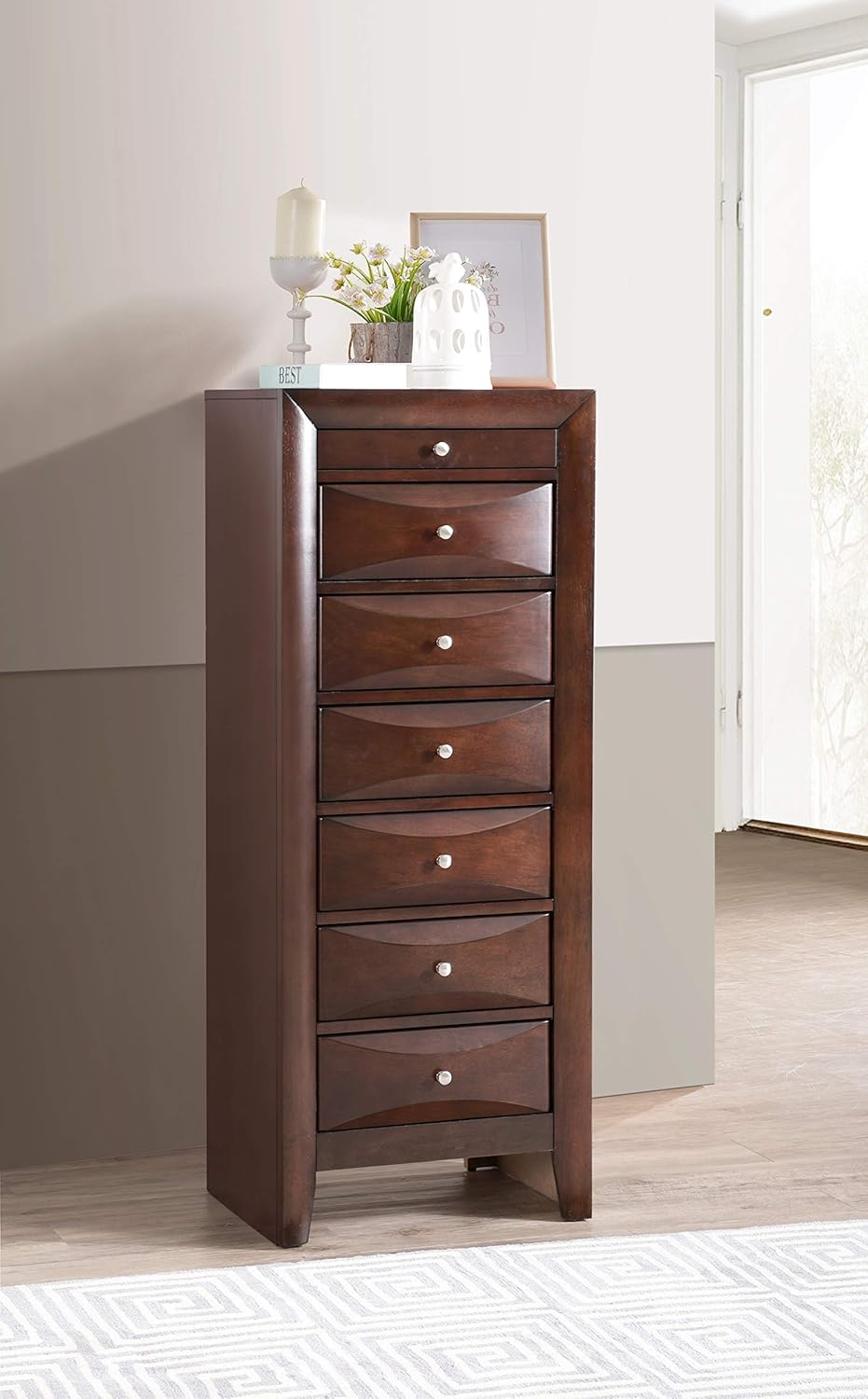 Glory Furniture Marilla 7 Drawer Lingerie Chest in Cappuccino