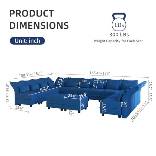 LLappuil Sectional Sofa Convertible U Shaped High Back Modular Couch with Storage Wide Chaise 10 Seat Comfy Modular Sectional Couch Scratch Resistant Easy Clean for Living Room, Brown