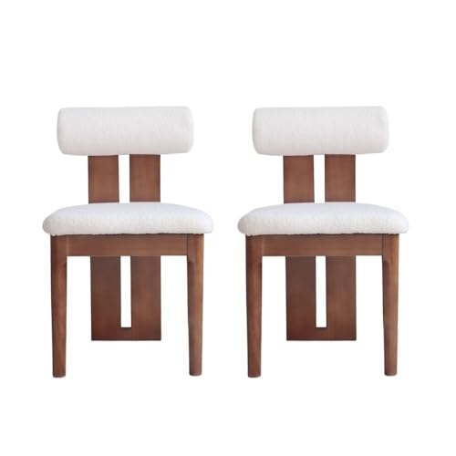 Modern Dining Chairs Set of 2, Retro Simple Dining Chair - Solid Wood, Makeup Lamb Cashmere, Sofa Chair Space-Saving Dining Chair (Color : Walnut Color)