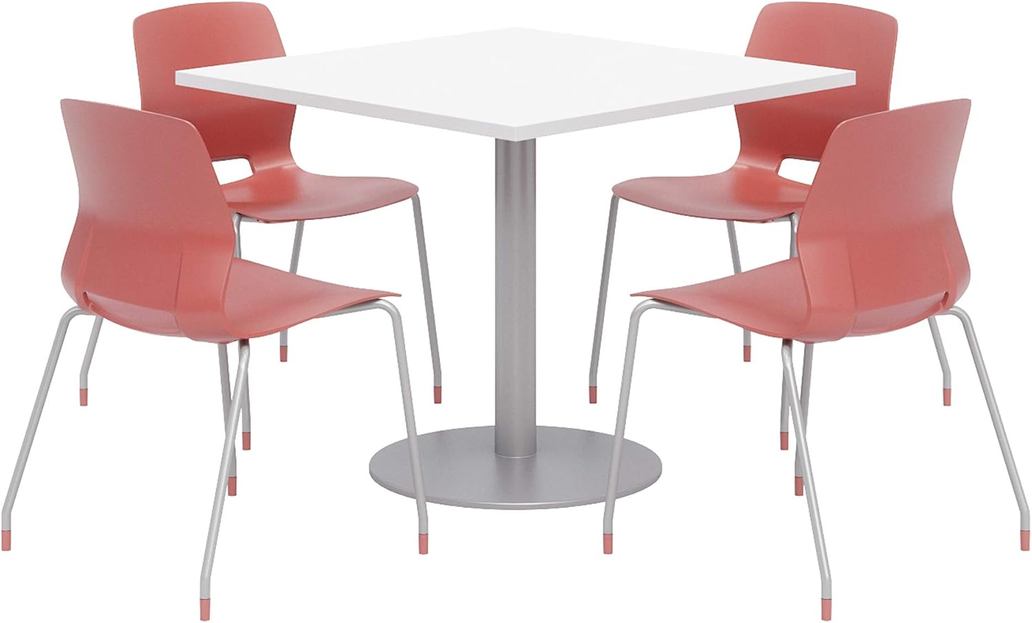 Lola Series Dining Set, Designer White Table, Coral Chairs