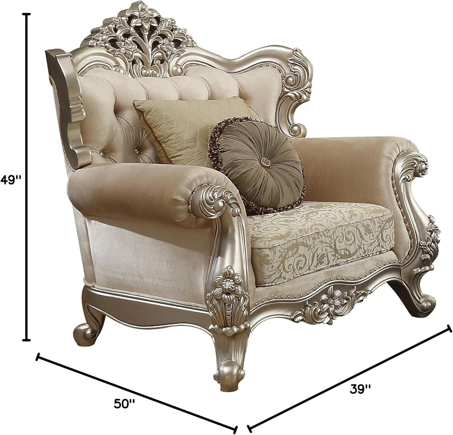 Acme Furniture Bently Sofa, Beige and Floral Fabric, Champagne Wood Trim