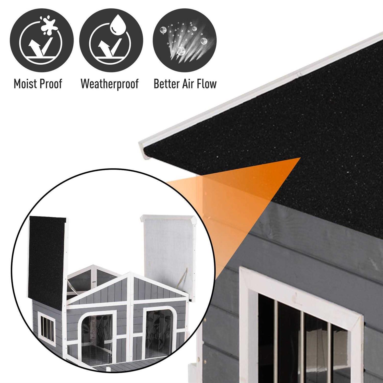 PawHut 59x64x39 Wood Large Dog House Cabin Style Elevated Pet Shelter w/Porch Deck - Pet Supplies online store