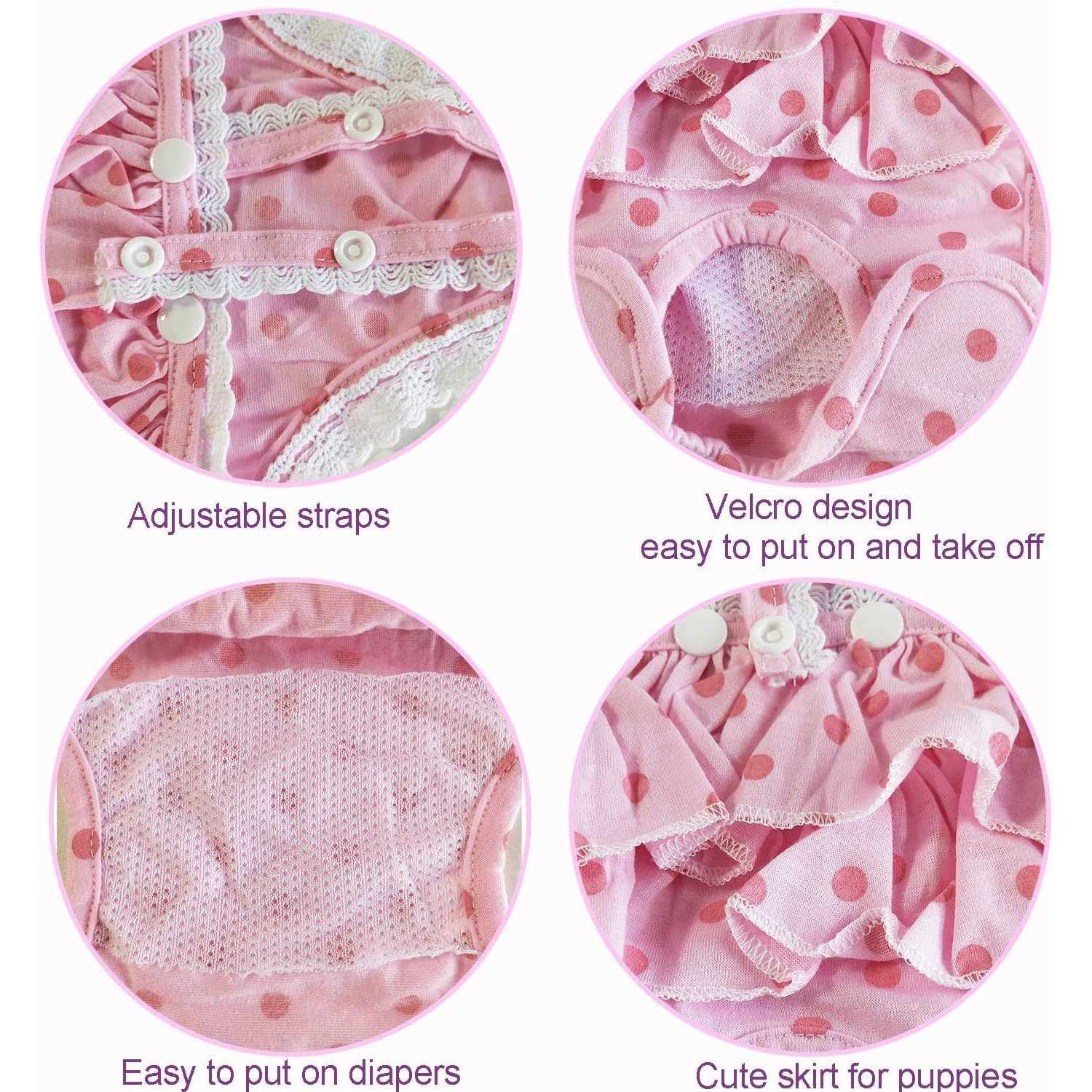 JUOMIIEL 2 Pieces Washable Female Diapers with Suspender Comfort Reusable Doggy Diapers Reusable Puppy Sanitary Panties Dog Underwear - Pet Supplies online store