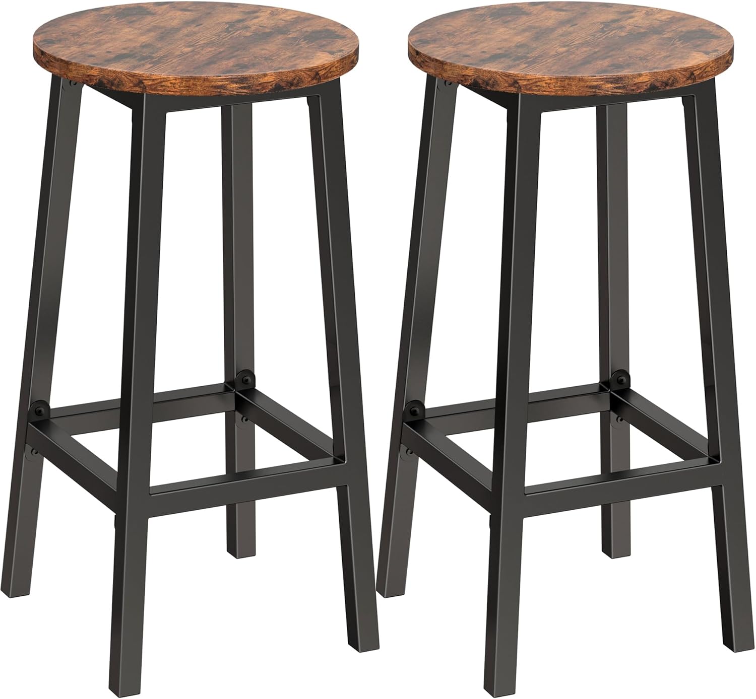 Bar Stools, Set of 2 Bar Stools, Bar Chairs with Footrest, 25.6 Inch Tall, Kitchen Breakfast Bar Stools for Dining Room, Kitchen, Living Room, Kitchen Counter Bar (Rustic Brown and Black)
