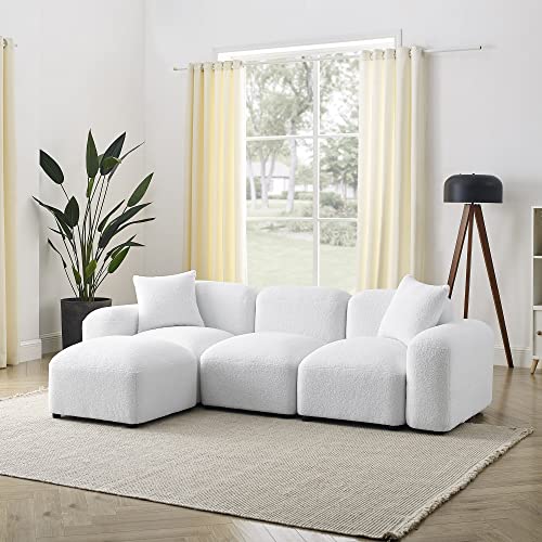 DEINPPA Italian Style Modern Modular Sofa Couch with Pillows, Sectional Sofa Furniture Set for Living Room,Apartment, Reception Room-Loop Yarn Fabric-Ivory