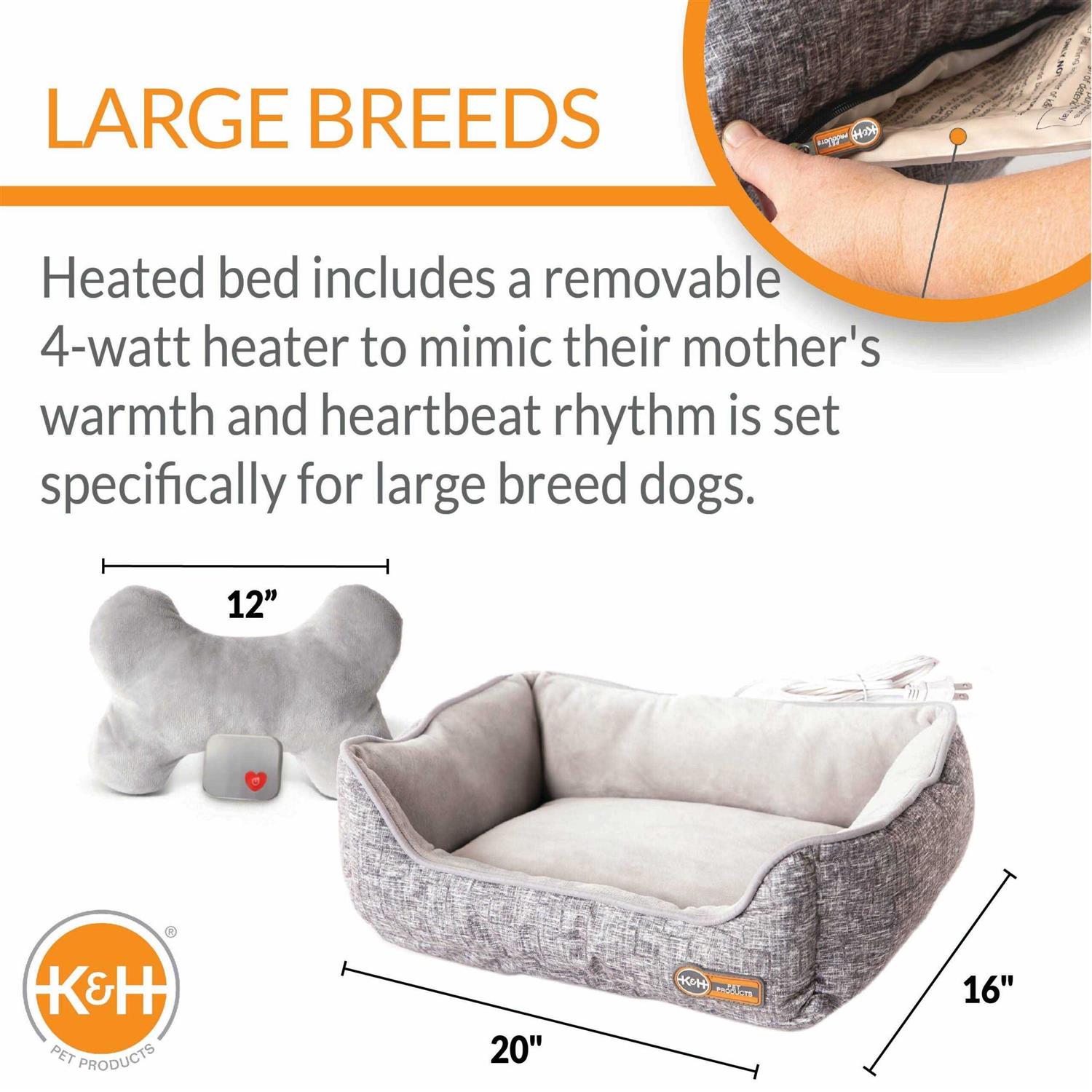 K&H Mother's Heartbeat Heated Puppy Pet Bed with Bone Pillow - Pet Supplies online store