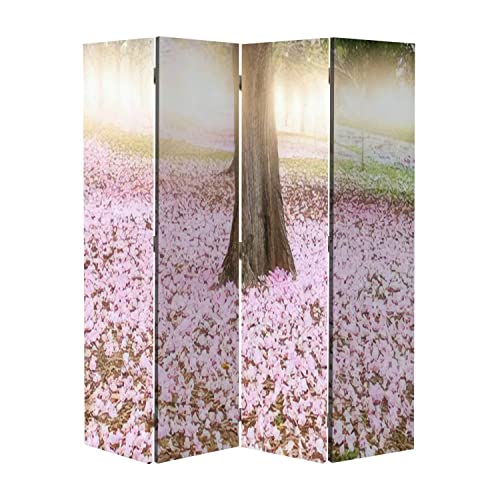 Wood Screen Room Divider Unique Custom Designed Garden beds with Pink Flowers Netherlands Folding Screen Canvas Privacy Partition Panels Dual-Sided Wall Divider Indoor Display Shelves 4 Panels