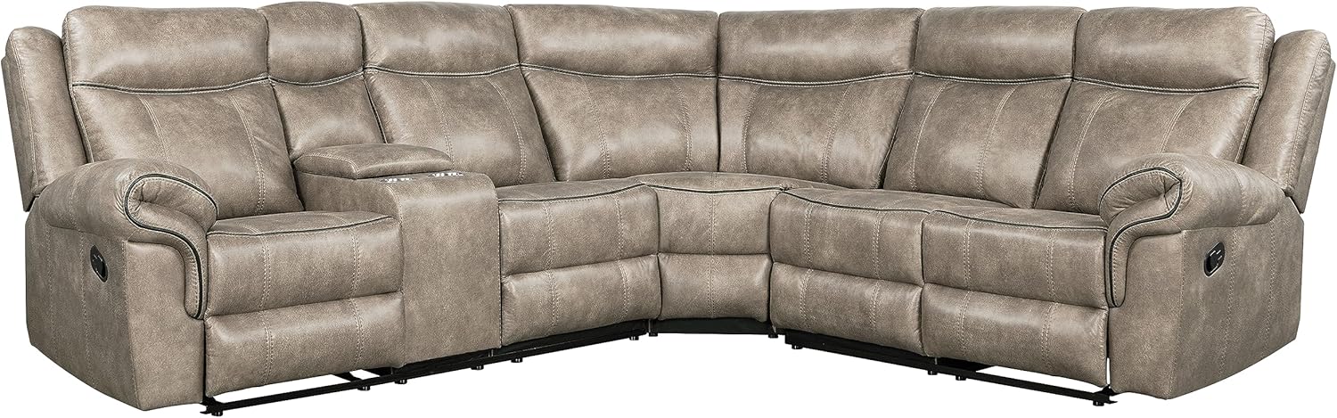 L-Shape Manual Motion Reclining Sectional Sofa Couch Faux Leather Tufted Recliner Sofa&Couch W/2 Chaises,Cup Holders,USB Ports,Power Sockets,Storage Console, for Living Room/Home Theater Seating