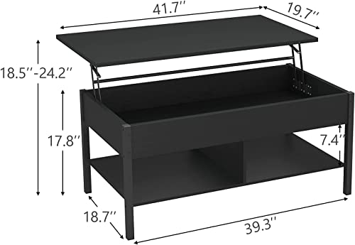 Lift Top Coffee Table,3 in 1 Multi-Function with Hidden Compartment and Storage Shelf,Wood Lifting Center Table,Convertible Coffee Table to Dining Table for Living Room,Home Office,Reception(Black)