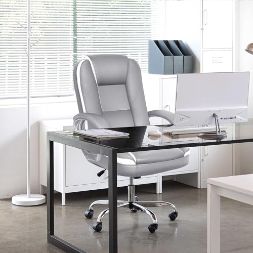 NEO CHAIR Office Chair High Back Computer Executive Desk Task Comfortable Ergonomic Adjustable Swivel Rolling PU Leather Chair with Lumbar Support Padded Armrest Cushion Wheels (Black)