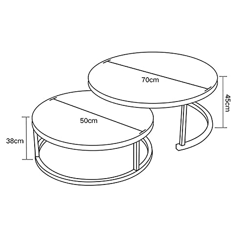 Set of 2 Modern Nest of Tables Nesting Coffee Table Round Sofa Side End Table Living Room, Tempered Glass Tabletop and Black Metal Frame, (70CM Large and 50CM Small)