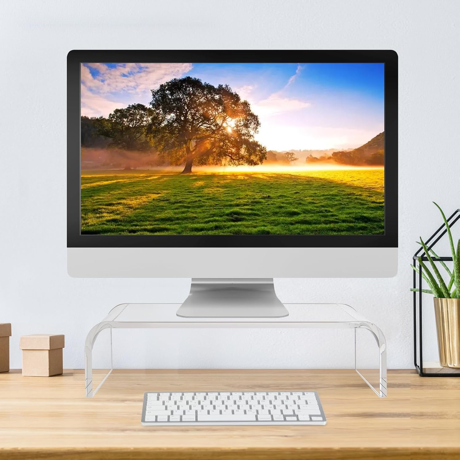 15in Acrylic Monitor Stand, Clear Acrylic Computer Riser, Laptop Desk Stand for Home Office, Printer, TV Screen