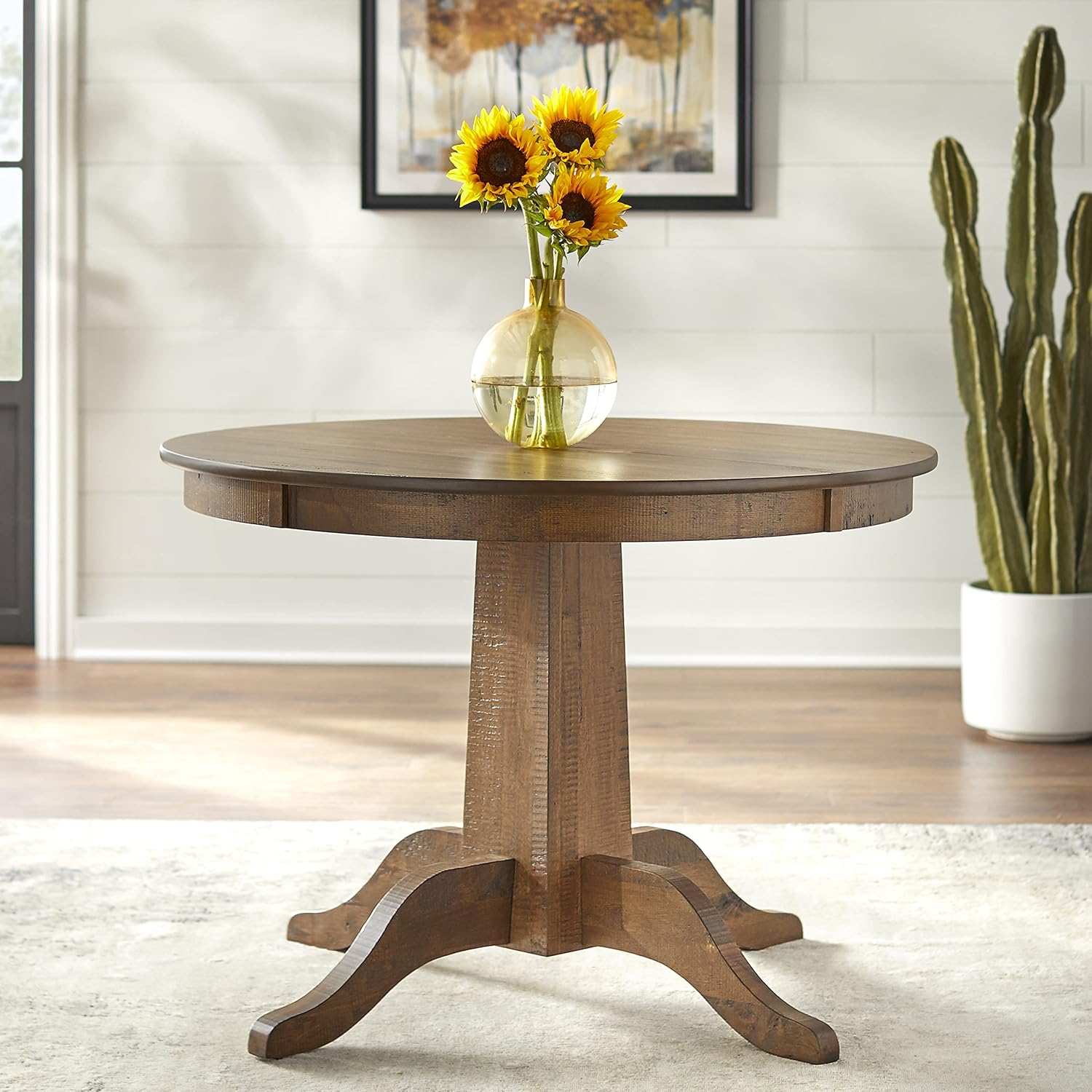Geeta Modern Contemporary Round Dining Table, Walnut