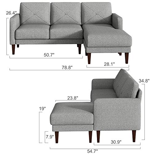 Belffin Convertible Sectional Sofa Couch with Chaise L Shaped Sofa Couch Reversible Sofa Couch Grey