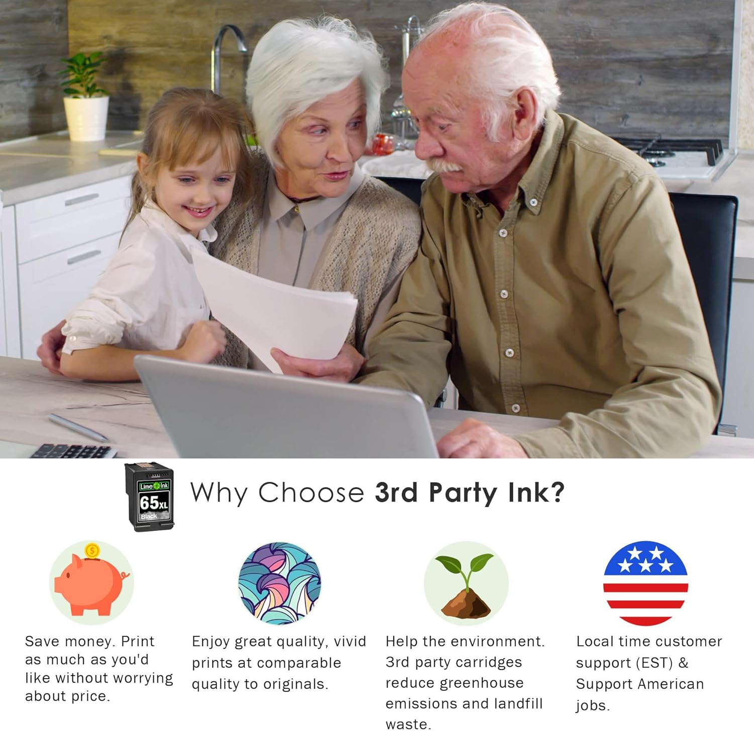 Limeink 1 Remanufactured Ink Cartridges Replacement for HP Ink 65 65XL for HP 65 black ink cartridge for HP65 XL Ink Cartridges 65xl Ink Cartridge for HP Printers for HP 65xl black ink cartridge - 1BK