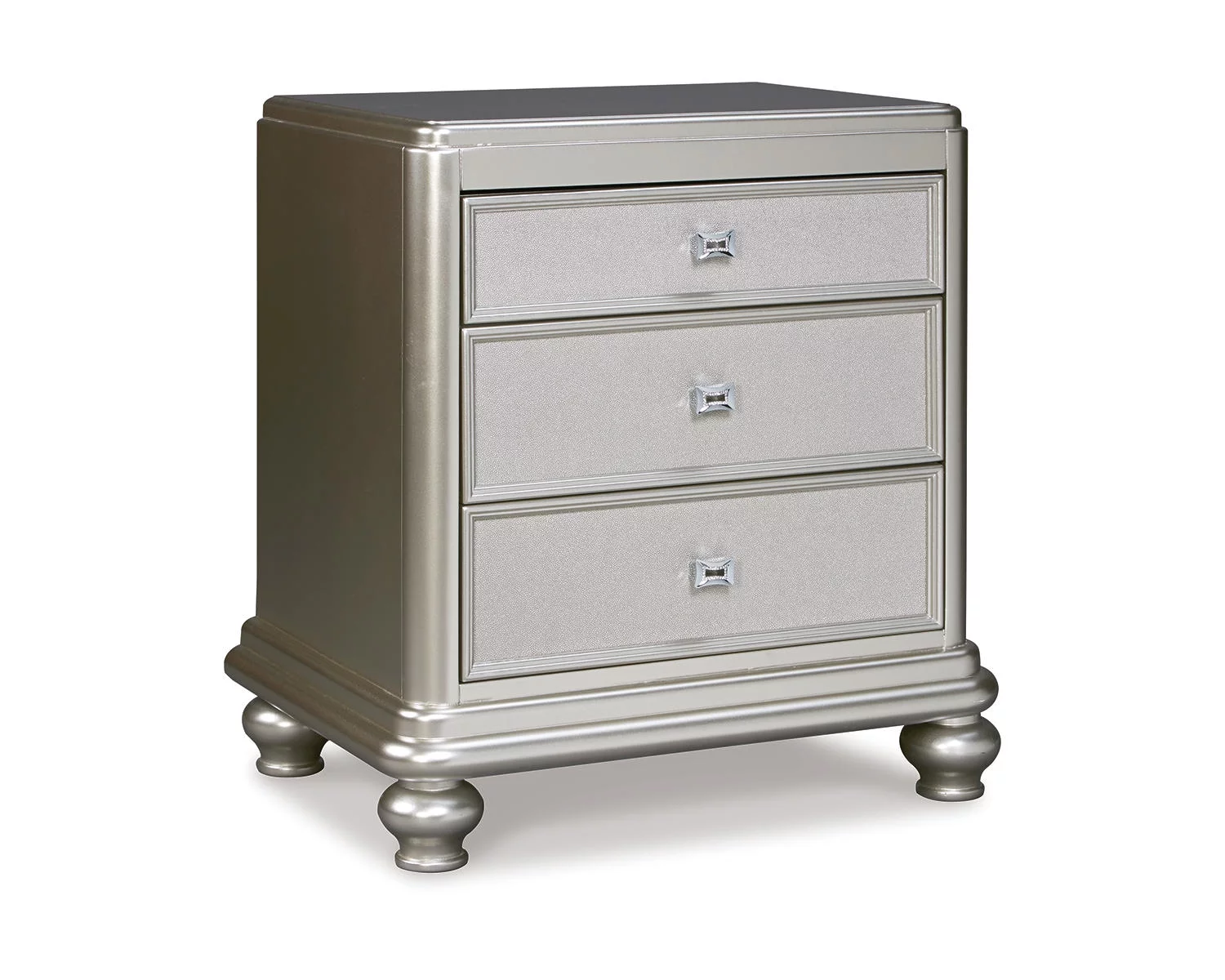 Signature Design by Ashley Traditional Coralayne 3 Drawer Nightstand, Silver