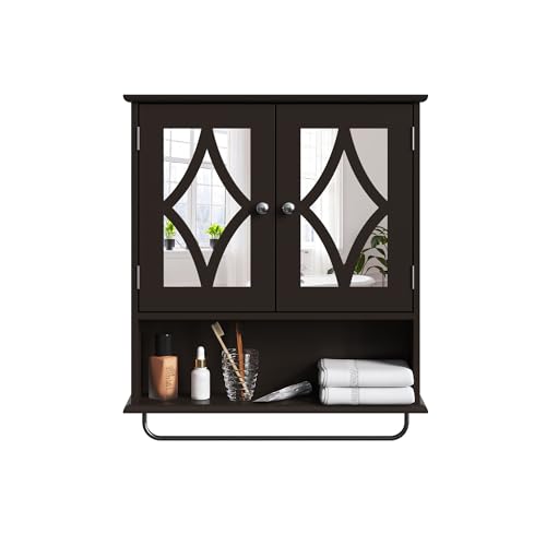 Bathroom Medicine Cabinet with Mirror, Vanity Wall Mounted Storage Cabinet with Adjustable Shelves and Towel Bar, Hanging Wall Cabinet for Bathroom, Laundry, Living Room, Black