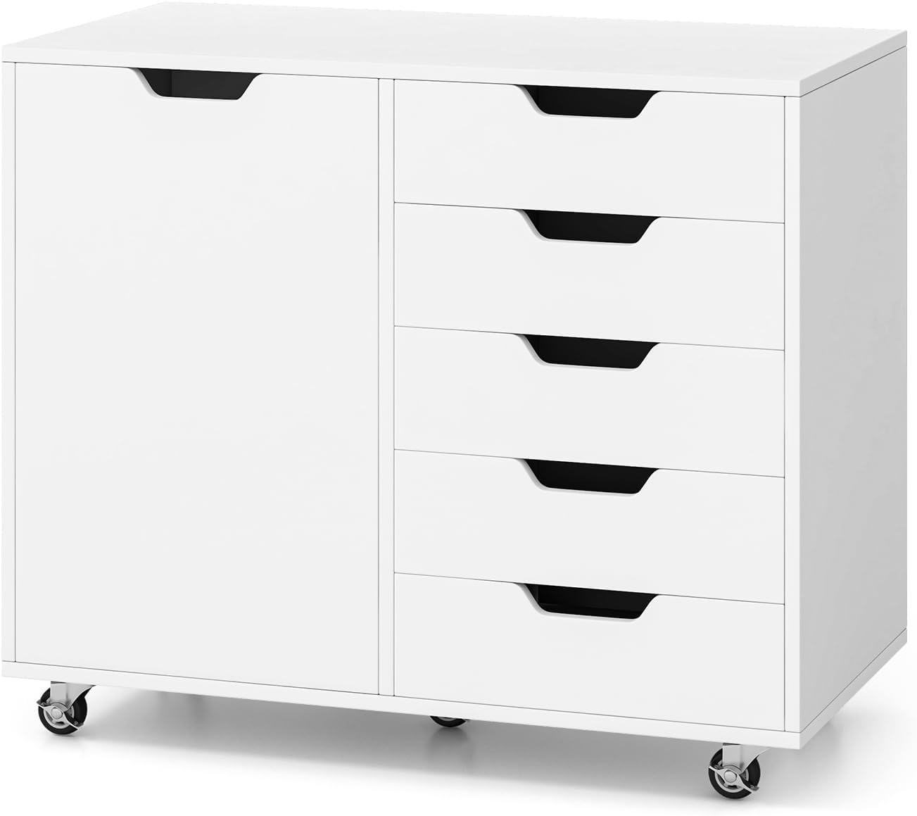 Giantex Lateral File Cabinet with Shelves - 5 Drawer Office Cabinet, Rolling Storage Organizer with 5 Casters, 5-Position Adjustable Shelf, Mobile Filing Cabinet, Printer Stand with Storage, White