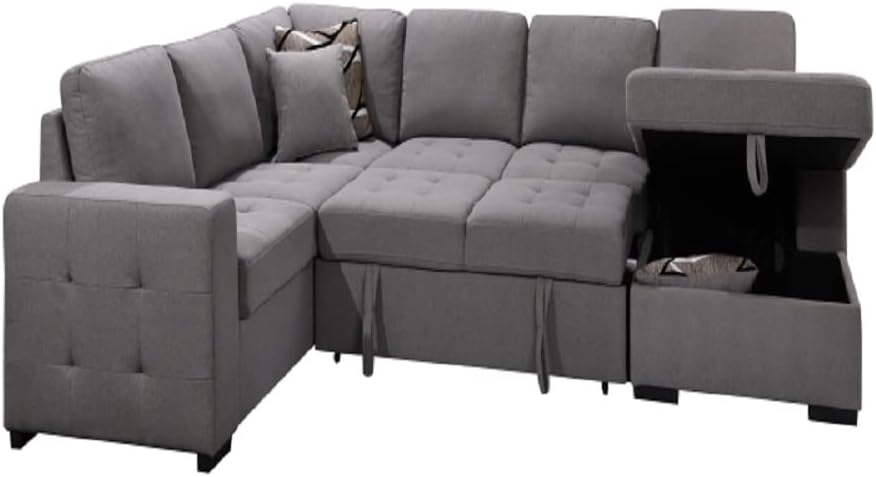 Brunn U Shaped Oversize Sectional Sofa with Storage Chaise in Grey