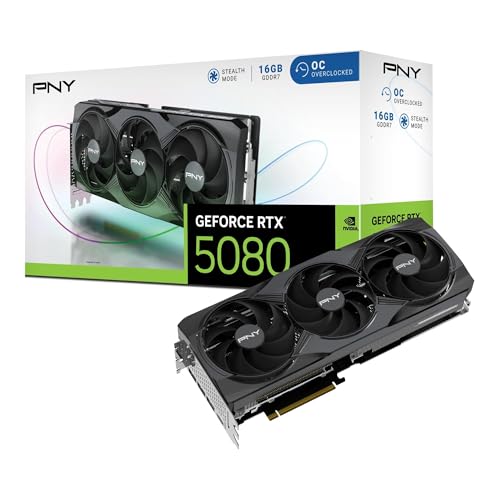 PNY NVIDIA GeForce RTX™ 5080 16GB ARGB Overclocked Triple Fan Graphics Card (DLSS 4, PCIe® 5.0, HDMI®/DP 2.1, 2.9-Slot, Epic-X™ RGB Lighting)