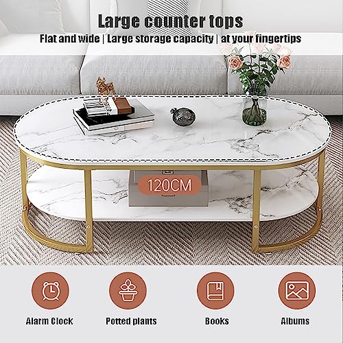 Modern Coffee Table Faux Marble Top,Oval Coffee Table,Wood Coffee Table with Open Storage,Minimalist Coffee Table Side Table for Livingroom Cocktail Table(100x60x42cm(39x24x17inch), Grey)