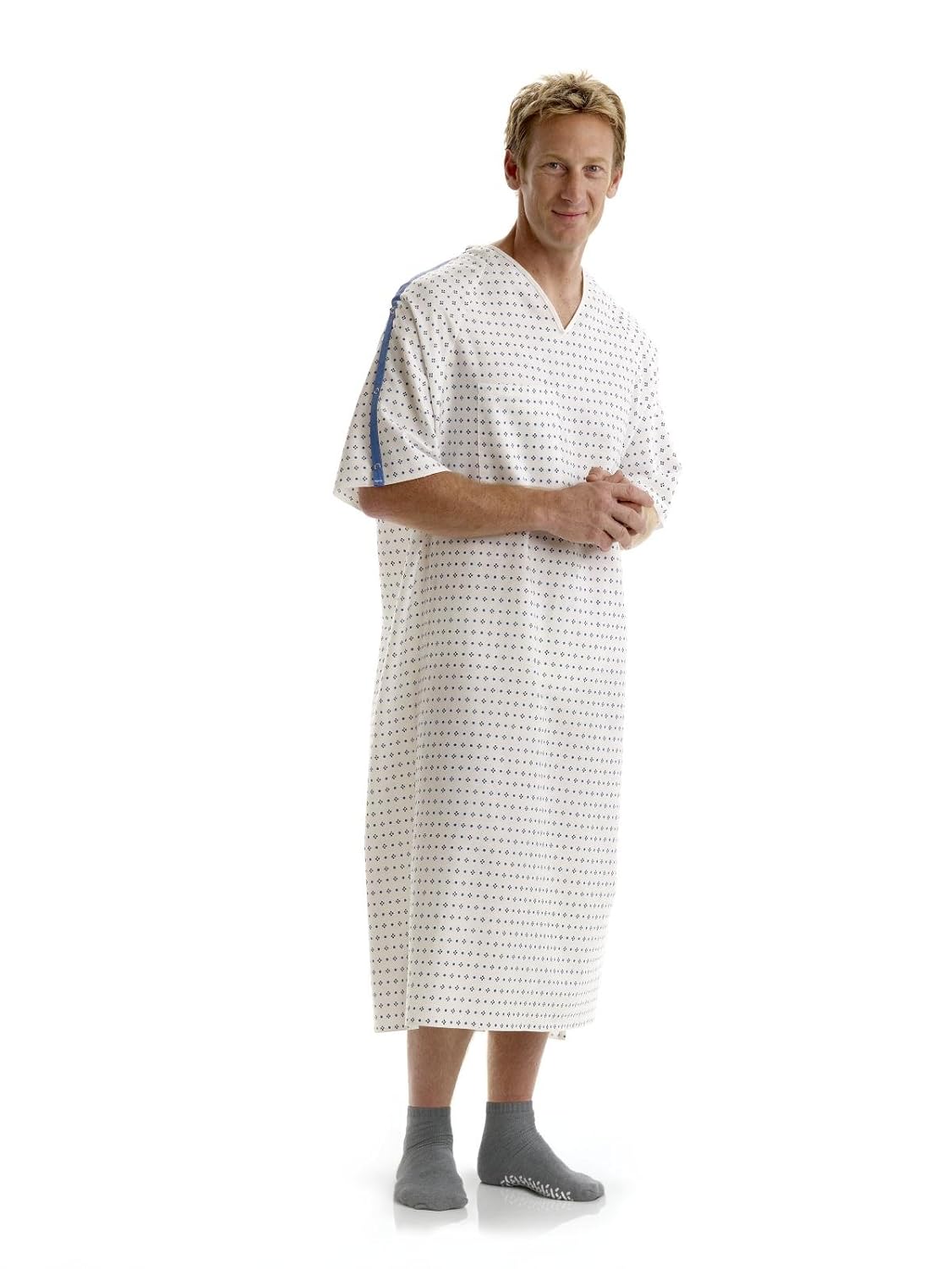 Medline Patient Blended IV Gown with Side Ties, Demure Print, 10X-Large - Comfortable and Durable Hospital Gowns, Pack of 12