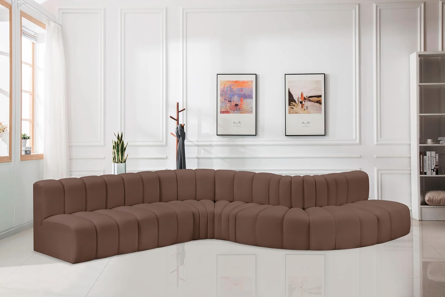 Meridian Furniture Arc Collection Modern | Contemporary Sofa with Soft Vegan Leather, Deep Channel Tufting, Modular, 170